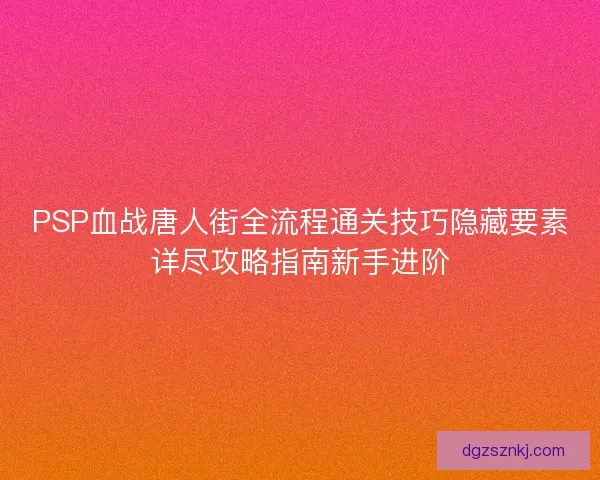 PSP血战唐人街全流程通关技巧隐藏要素详尽攻略指南新手进阶